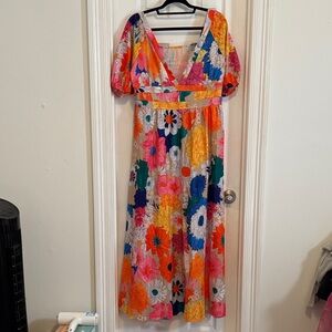 Floral smocked back maxi dress with cap sleeves